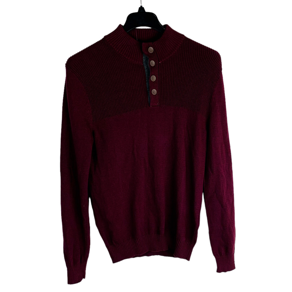 New Club Room Mens Sz Small Button Mock Neck Sweater Maroon NWT